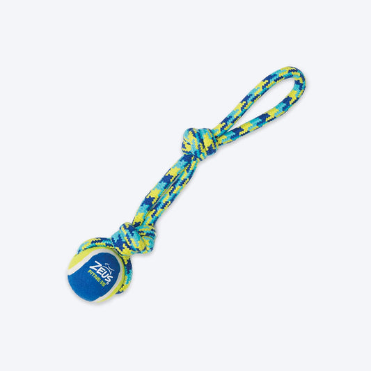 Zeus Fitness Rope With Tennis Ball Tug Fetch Dog Toy - Green & Blue_01