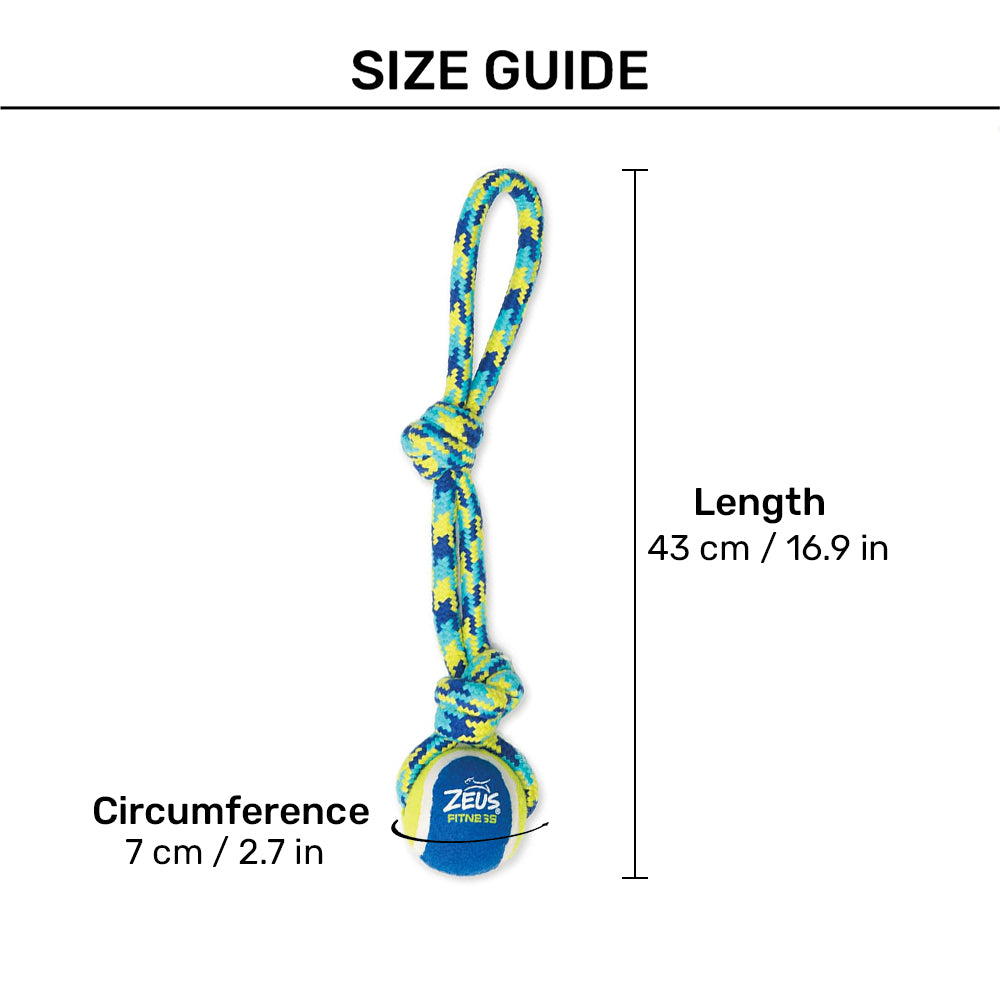 Zeus Fitness Rope With Tennis Ball Tug Fetch Dog Toy - Green & Blue_02