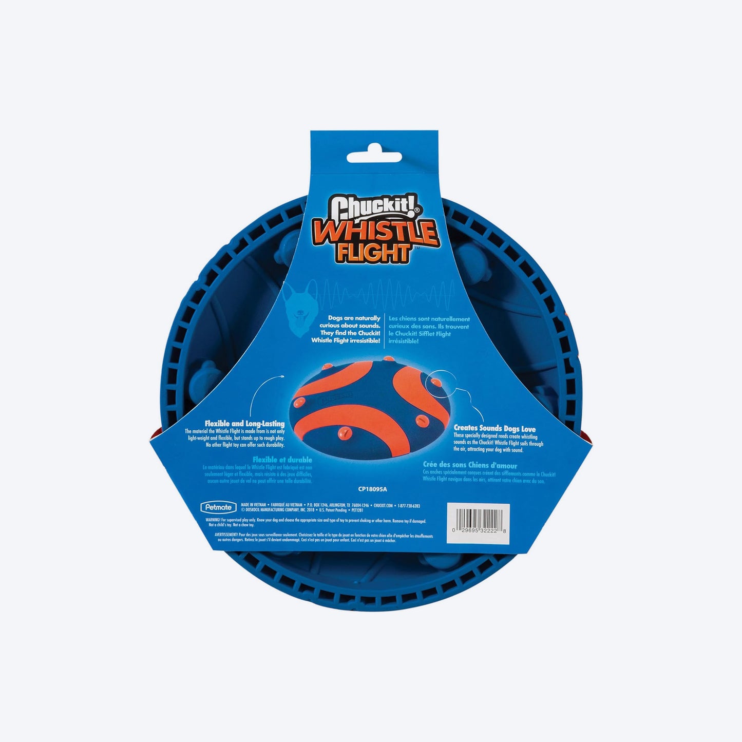 Chuckit! Whistle Flight Dog Toy - Orange & Blue - Heads Up For Tails