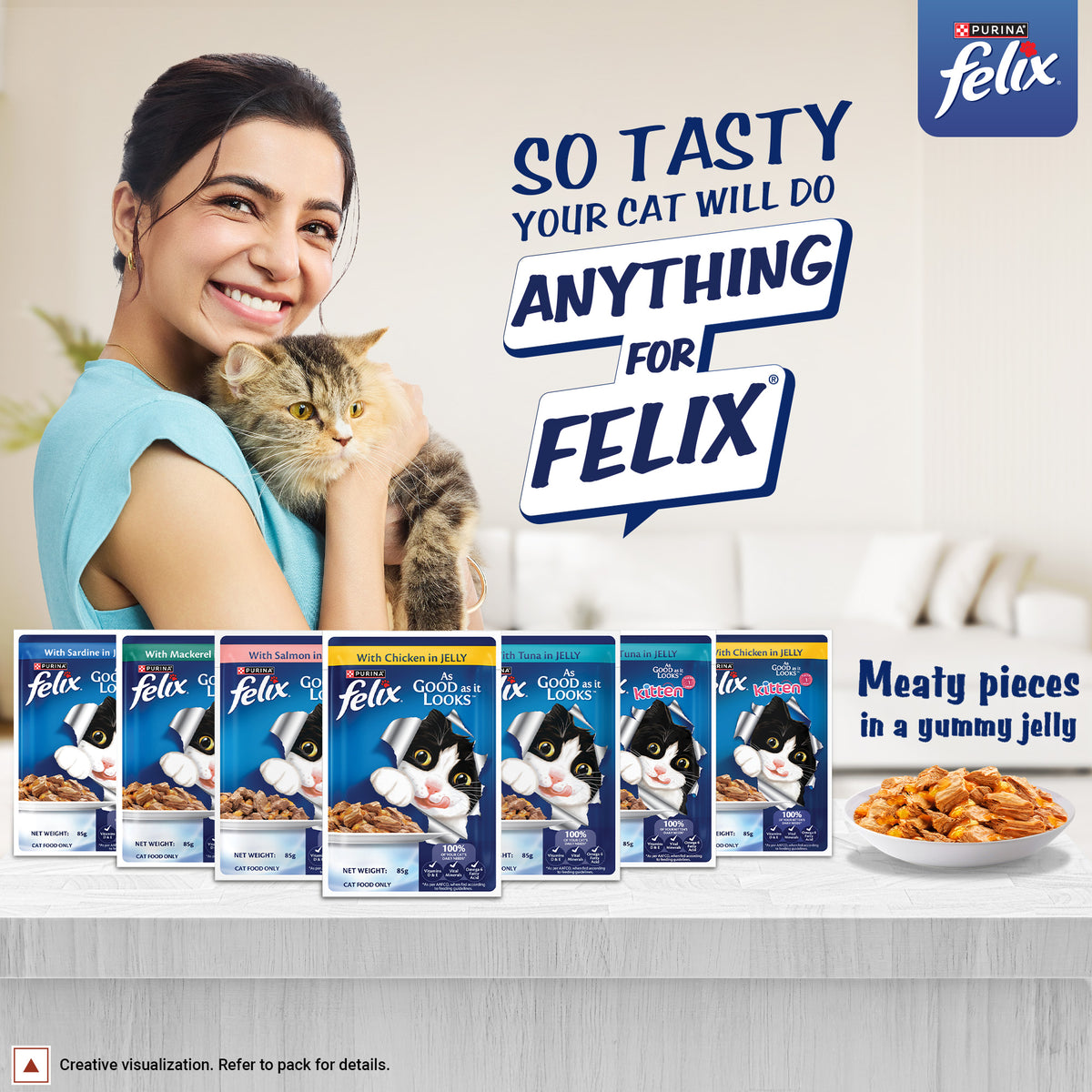 Purina Felix With Tuna In Jelly Adult Cat Wet Food - 85 g - Heads Up For Tails