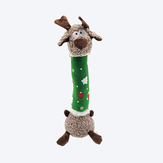 KONG Holiday Shakers Luvs Reindeer Fetch Dog Toy - Green & Brown - M - Heads Up For Tails