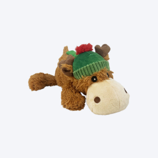 KONG Holiday Cozie Reindeer Plush Dog Toy - Green - M - Heads Up For Tails