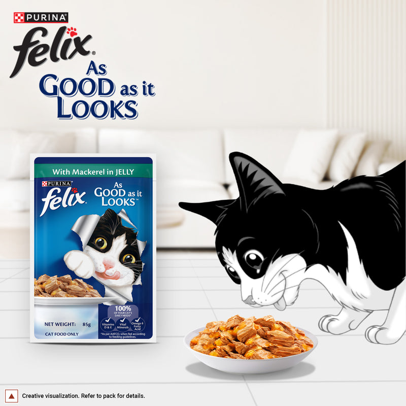 Purina Felix With Mackerel In Jelly Adult Cat Wet Food - 85 g - Heads Up For Tails