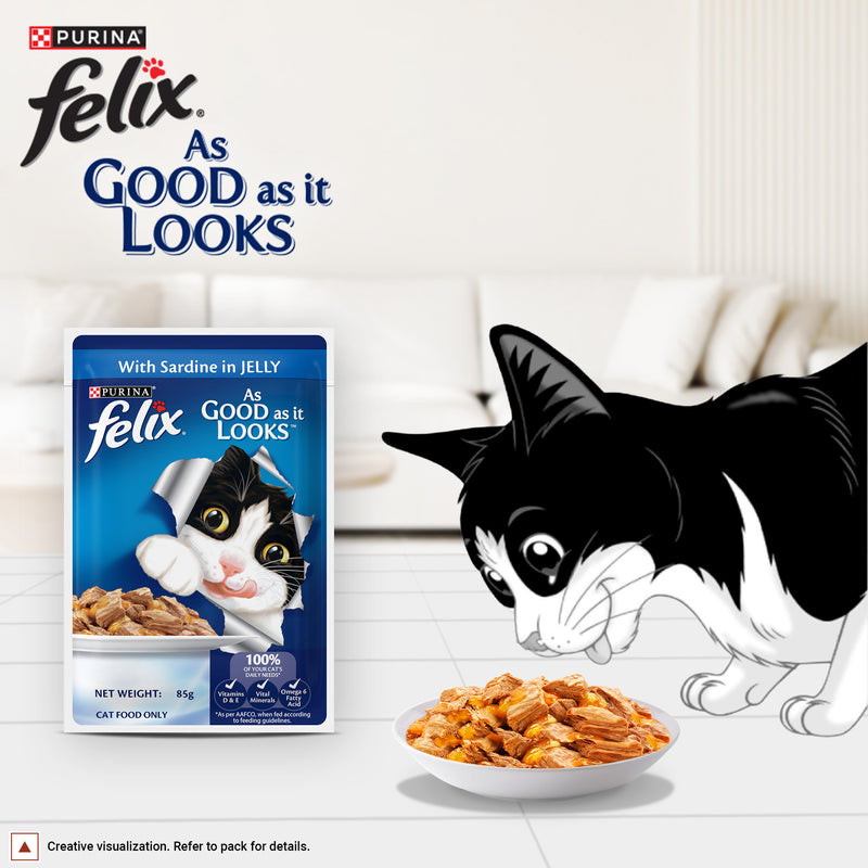 Purina Felix With Sardine In Jelly Adult Cat Wet Food - 85 g - Heads Up For Tails