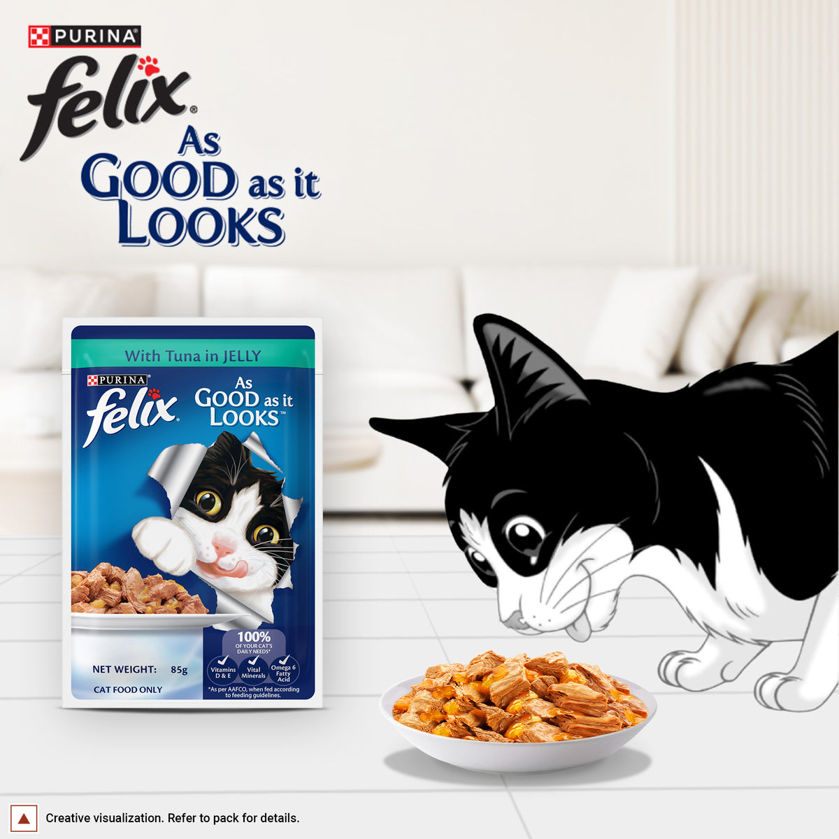 Purina Felix With Tuna In Jelly Adult Cat Wet Food - 85 g - Heads Up For Tails