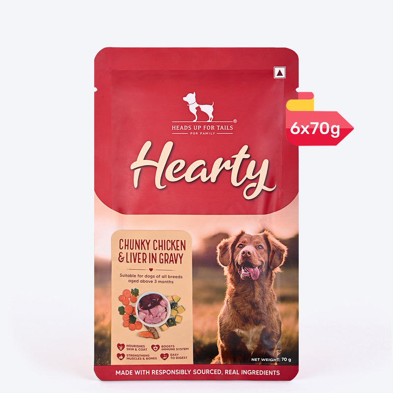 Hearty Chunky Chicken & Liver in Gravy Wet Dog Food – Grain-Free, High-Protein – 70 g - Heads Up For Tails