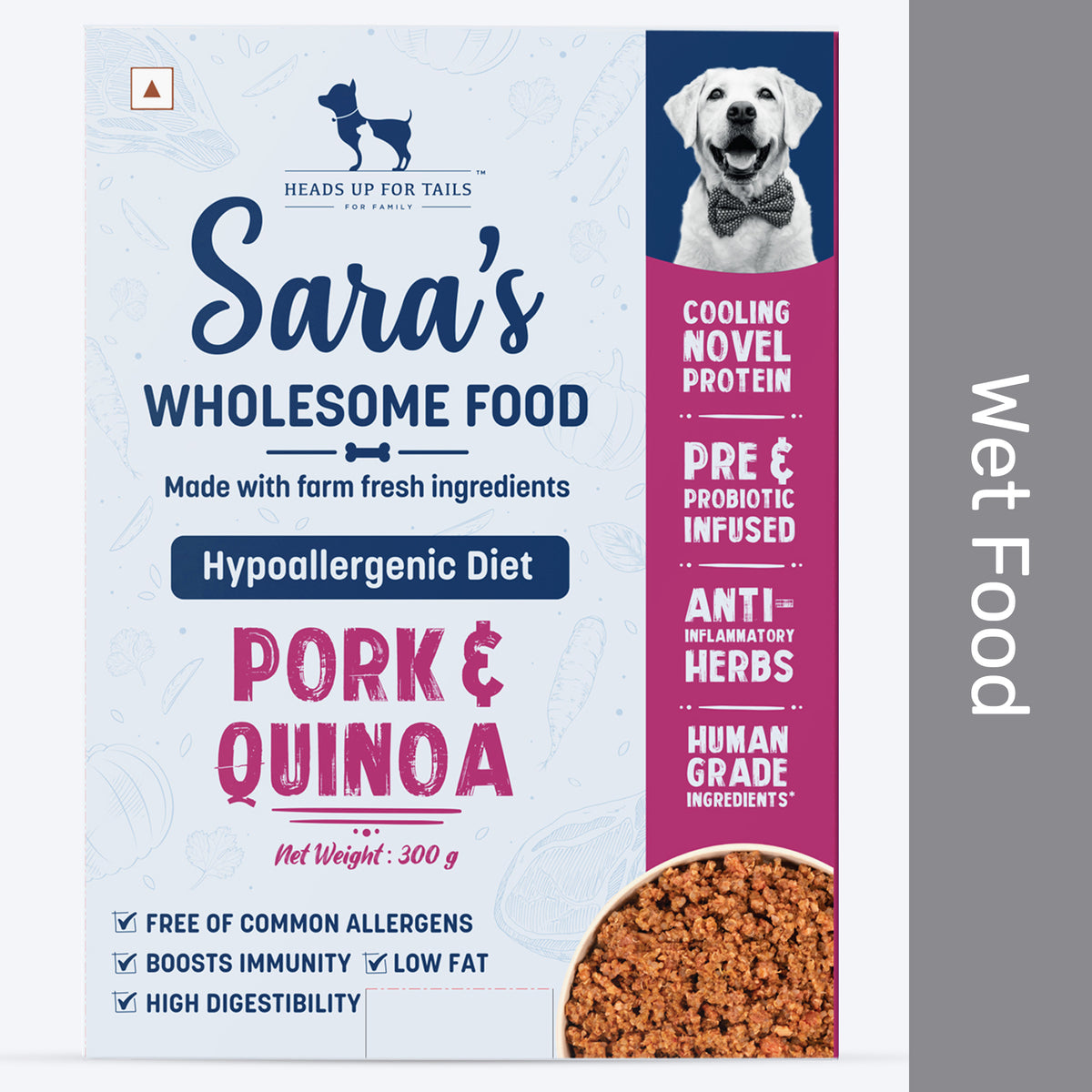 Sara's Wholesome Hypoallergenic Diet Pork & Quinoa Wet Food for Dogs  Human-Grade, Gluten-Free  300 g