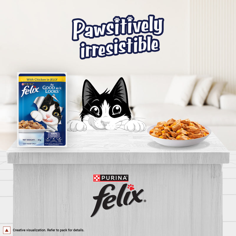 Purina Felix With Chicken In Jelly Adult Cat Wet Food - 85 g - Heads Up For Tails