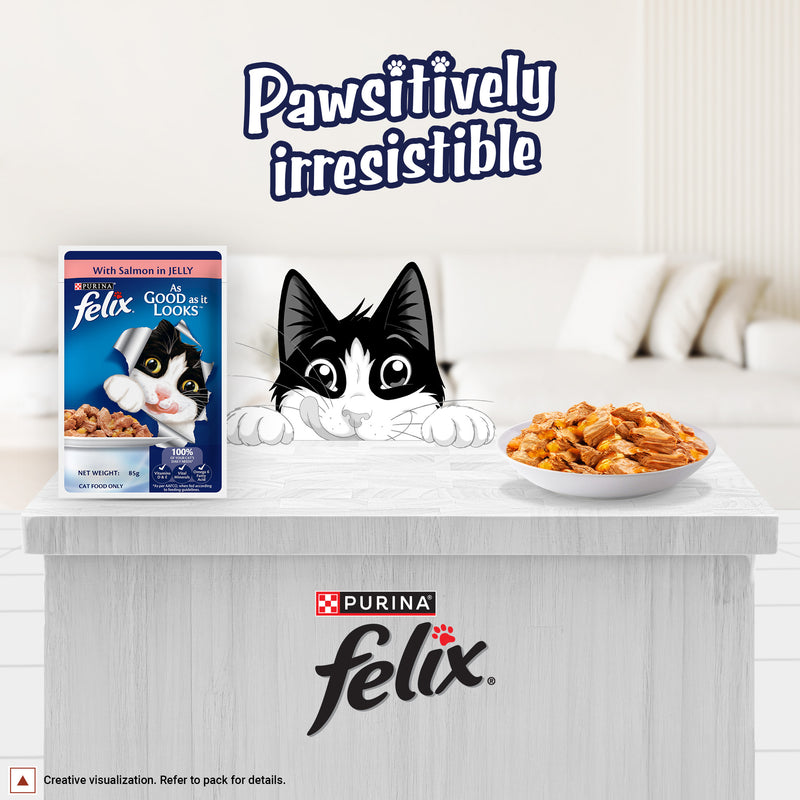 Purina Felix With Salmon In Jelly Adult Cat Wet Food - 85 g - Heads Up For Tails