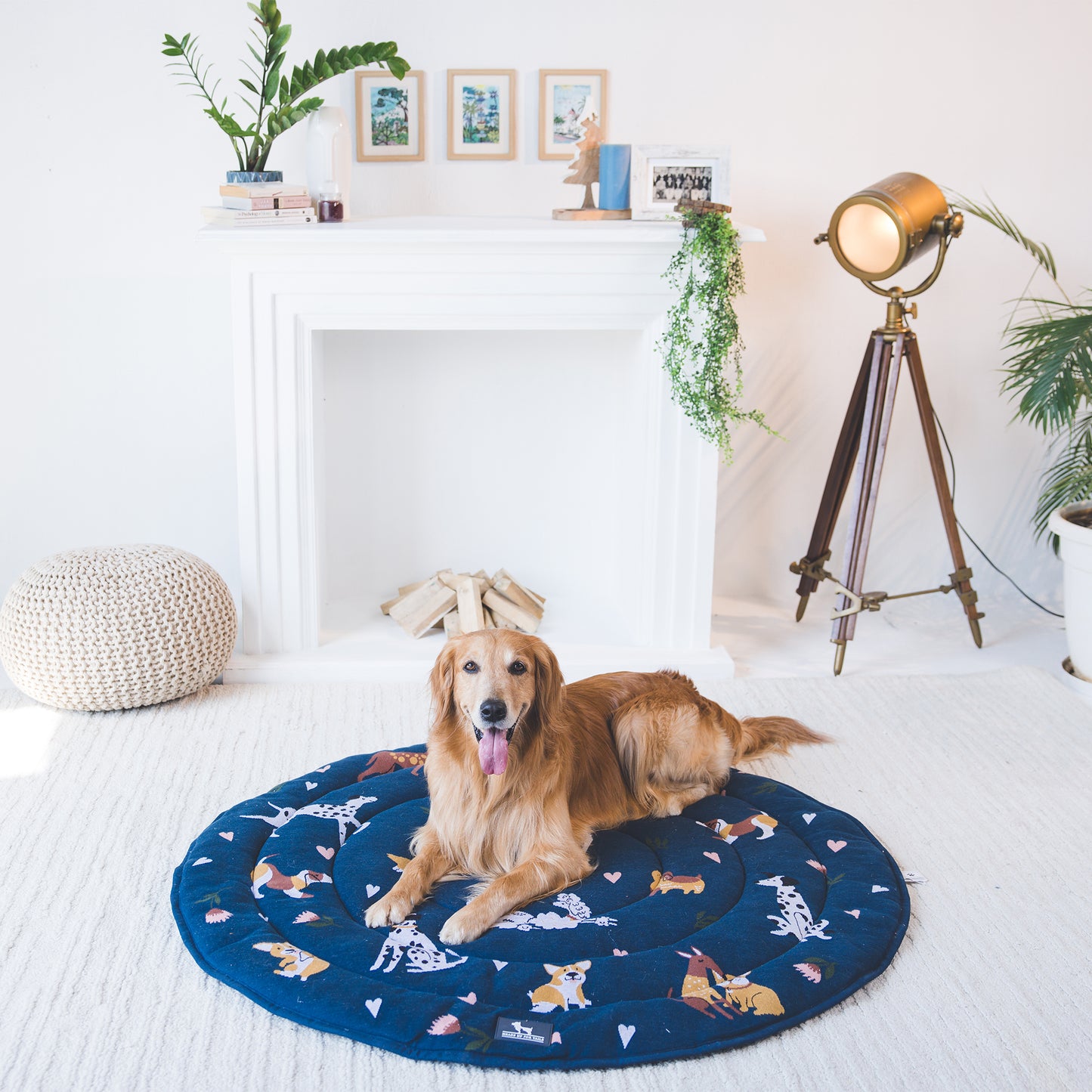 HUFT Dogs In Bloom Circular Mat For Dog & Cat - Navy