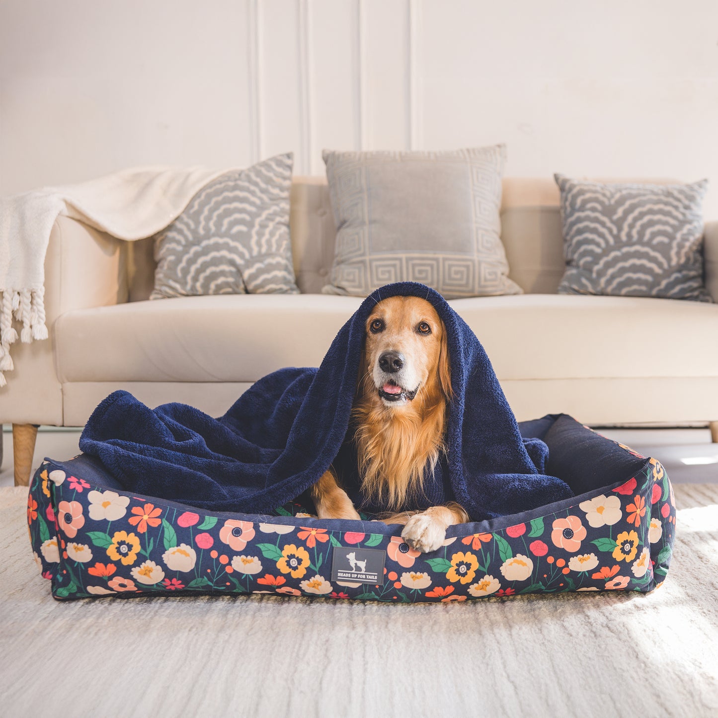 HUFT Floral Fusion Lounger Dog Bed - Navy