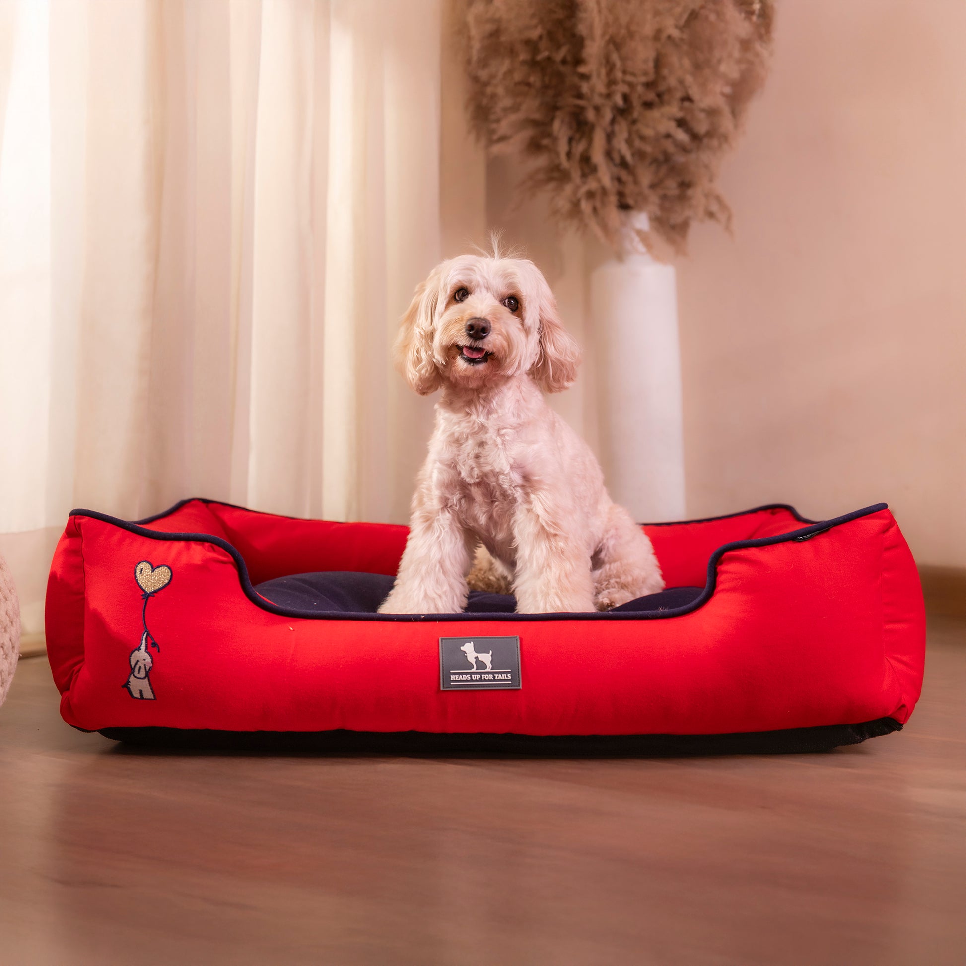 HUFT Ellie Classic Lounger Bed For Dog - Red & Navy - Heads Up For Tails