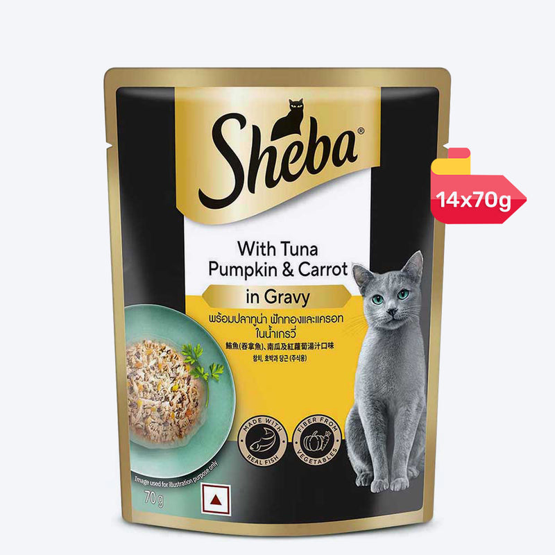 Sheba Rich Premium (1+ Years) Tuna Pumpkin & Carrot In Gravy Adult Wet Cat Food - 70 gm Packs - Heads Up For Tails