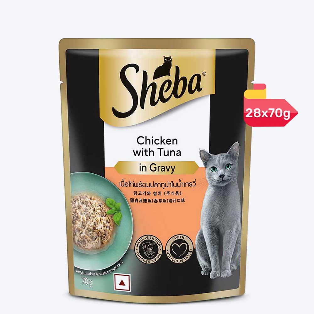 Sheba Rich Premium Chicken With Tuna In Gravy Adult Wet Cat Food - 70 gm Packs - Heads Up For Tails