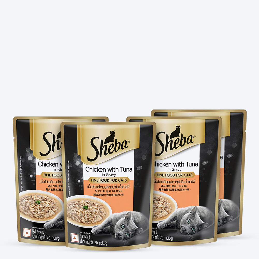 Sheba Rich Premium Chicken With Tuna In Gravy Adult Wet Cat Food - 70 g Packs - Heads Up For Tails