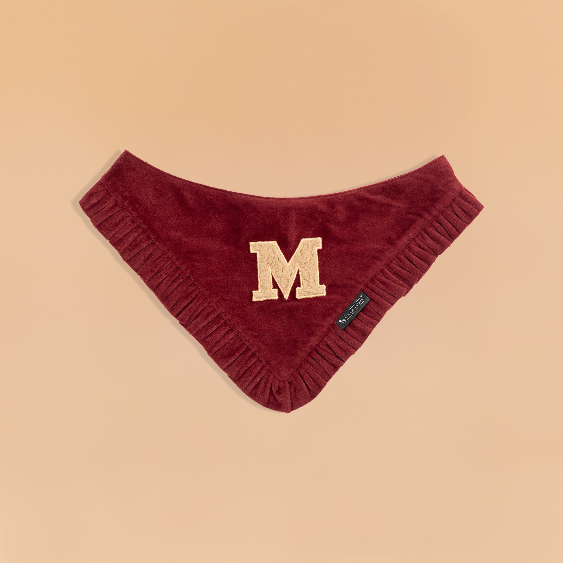 HUFT Personalised Pawfectly Frilled Luxe Velvet Bandana For Dog - Maroon - Heads Up For Tails