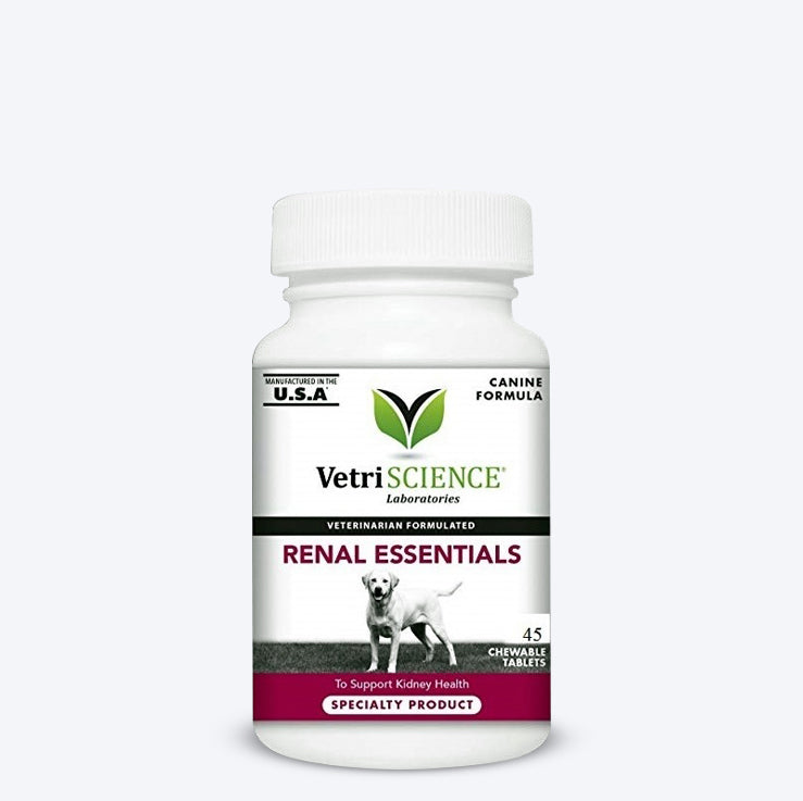 VetriSCIENCE Renal Essentials Kidney Health Support Dog Supplement - 45 Tablets - Heads Up For Tails