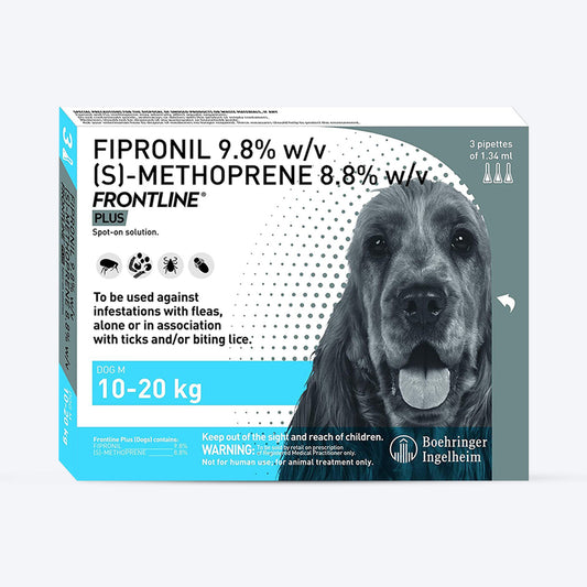 Frontline Plus Spot On Tick & Flea Solution For Dogs - Medium Breed (Over 10 Upto 20 kg) - Heads Up For Tails