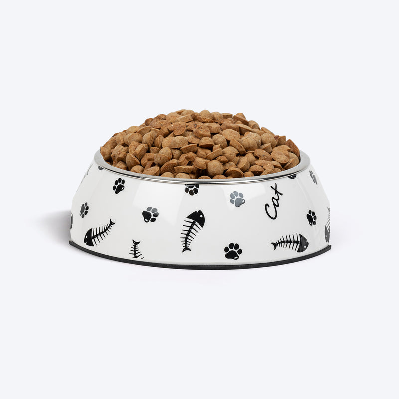 HUFT Fishy Paws Printed Melamine Bowl With Steel Insert For Cat - White - Heads Up For Tails