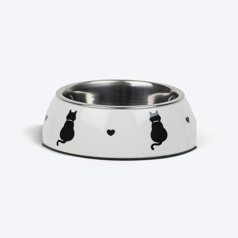 HUFT Purrfect Catch Printed Melamine Bowl With Steel Inserts For Cat - White - Heads Up For Tails