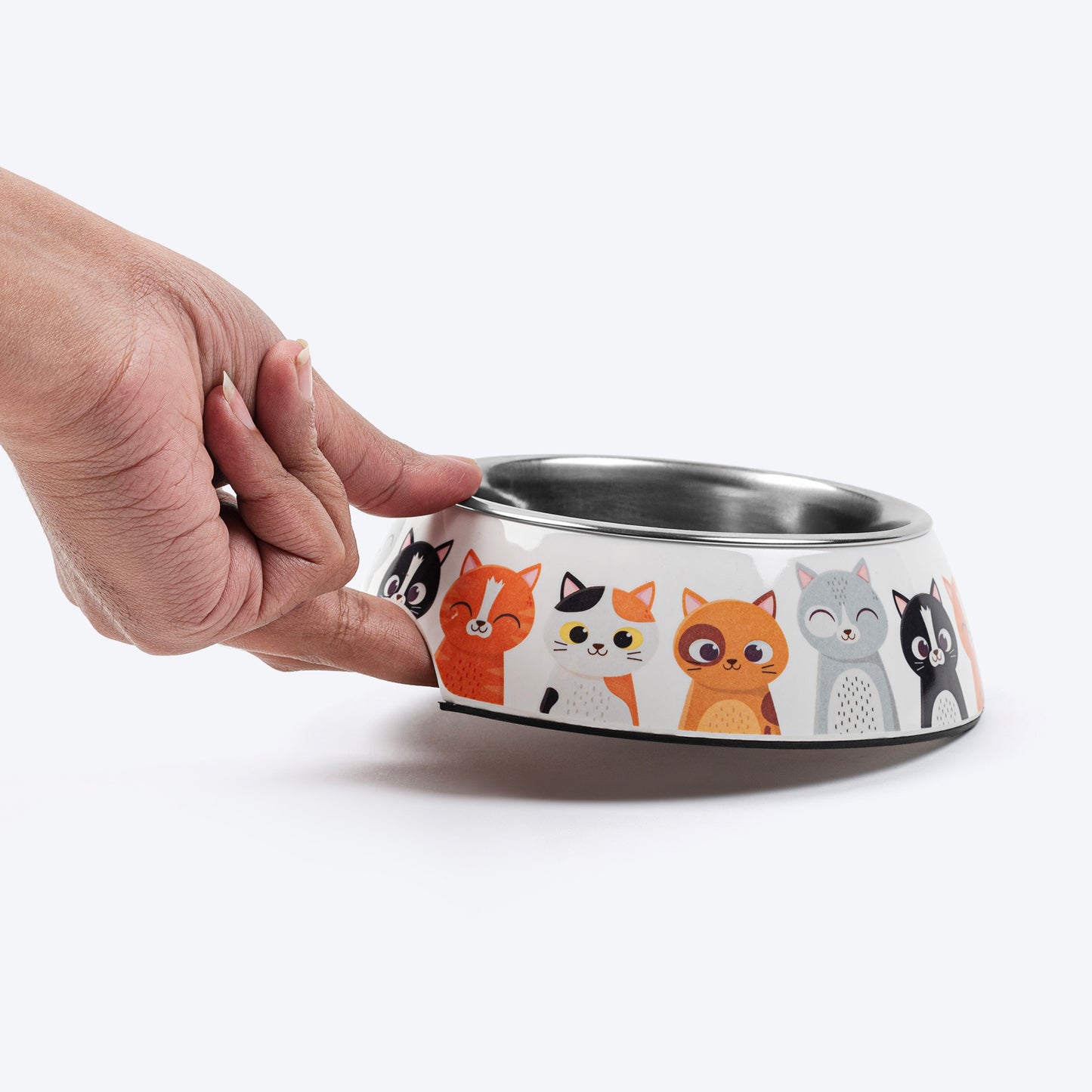 HUFT Kitty Family Printed Melamine Bowl With Steel Inserts For Cat - Multicolor