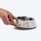 HUFT Purrfect Printed Melamine Bowl With Steel Inserts For Cat - White