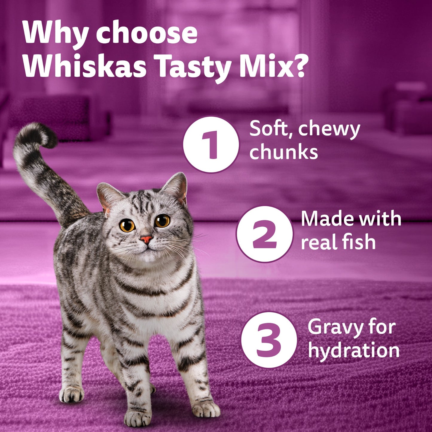 Whiskas Tasty Mix Adult (1+ year) Chicken With Tuna & Carrot in Gravy Wet Cat Food - 70 gm Pack