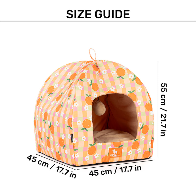 HUFT Tangy Blossoms Tent Bed For Cat & Puppies - Orange - Heads Up For Tails