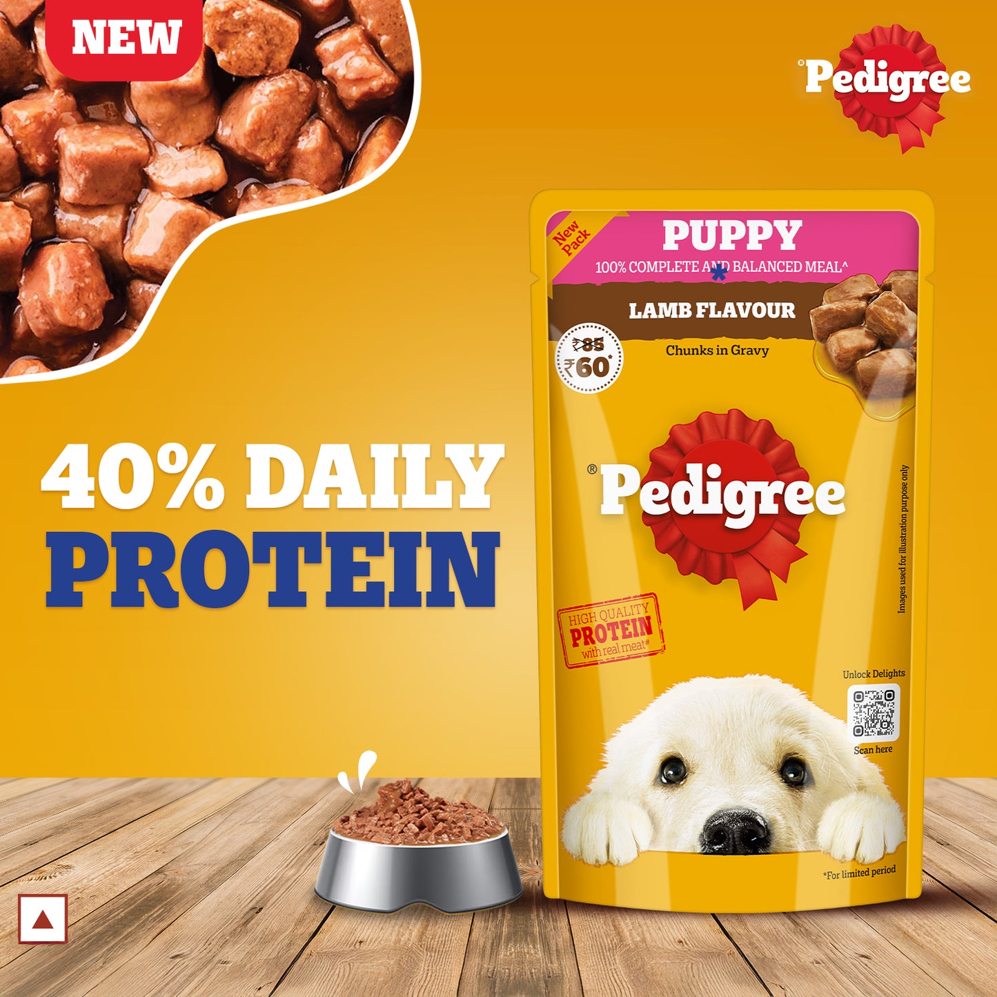Pedigree Roasted Lamb Chunks In Gravy Puppy Wet Food - 130 g - Heads Up For Tails