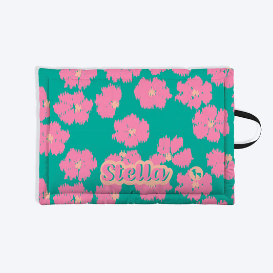 HUFT Personalised Pawsome Blossom Mat Bed For Dog & Cat - Green & Pink - Heads Up For Tails