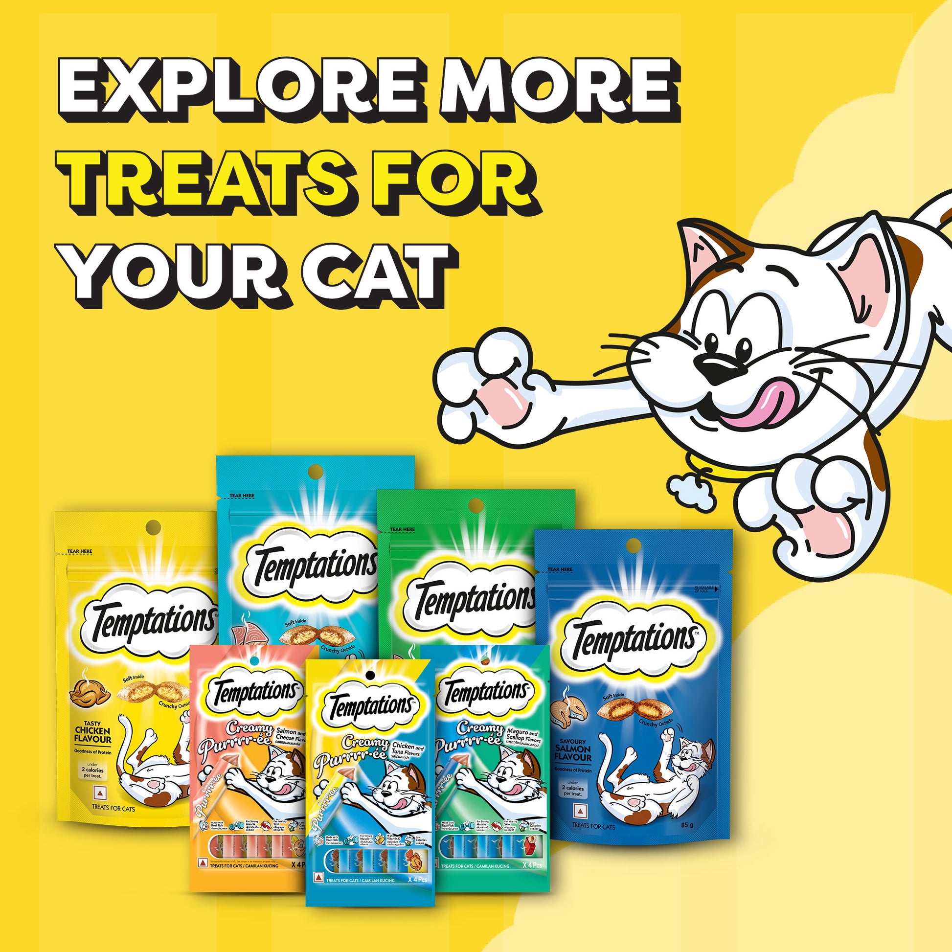 Temptations Creamy Purrrr-ee Cat Treats, Chicken & Tuna Flavour - 48 g (4 pieces) - Heads Up For Tails