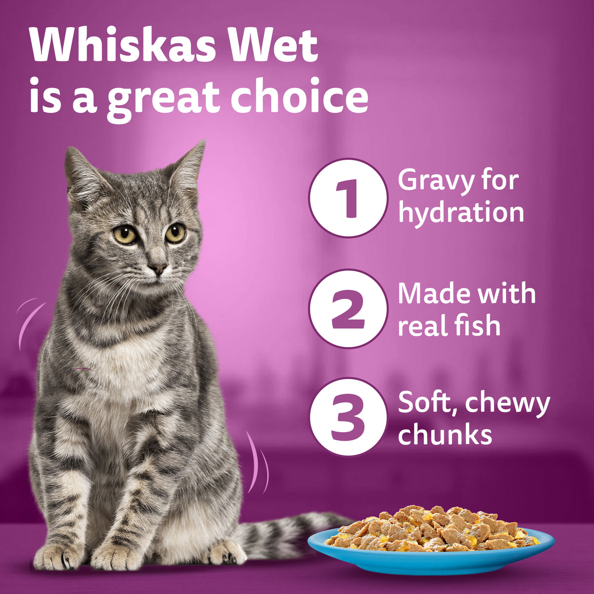 Whiskas Tuna in Jelly  (1+ Years) Wet Food For Adult Cat - 80 gm Pack - Heads Up For Tails