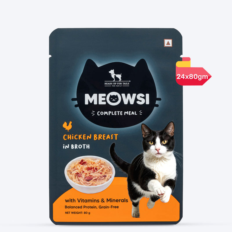 Meowsi by HUFT Chicken Breast in Broth Cat Wet Food, 80 gm, with vitamins and minerals, balanced protein, grain-free.