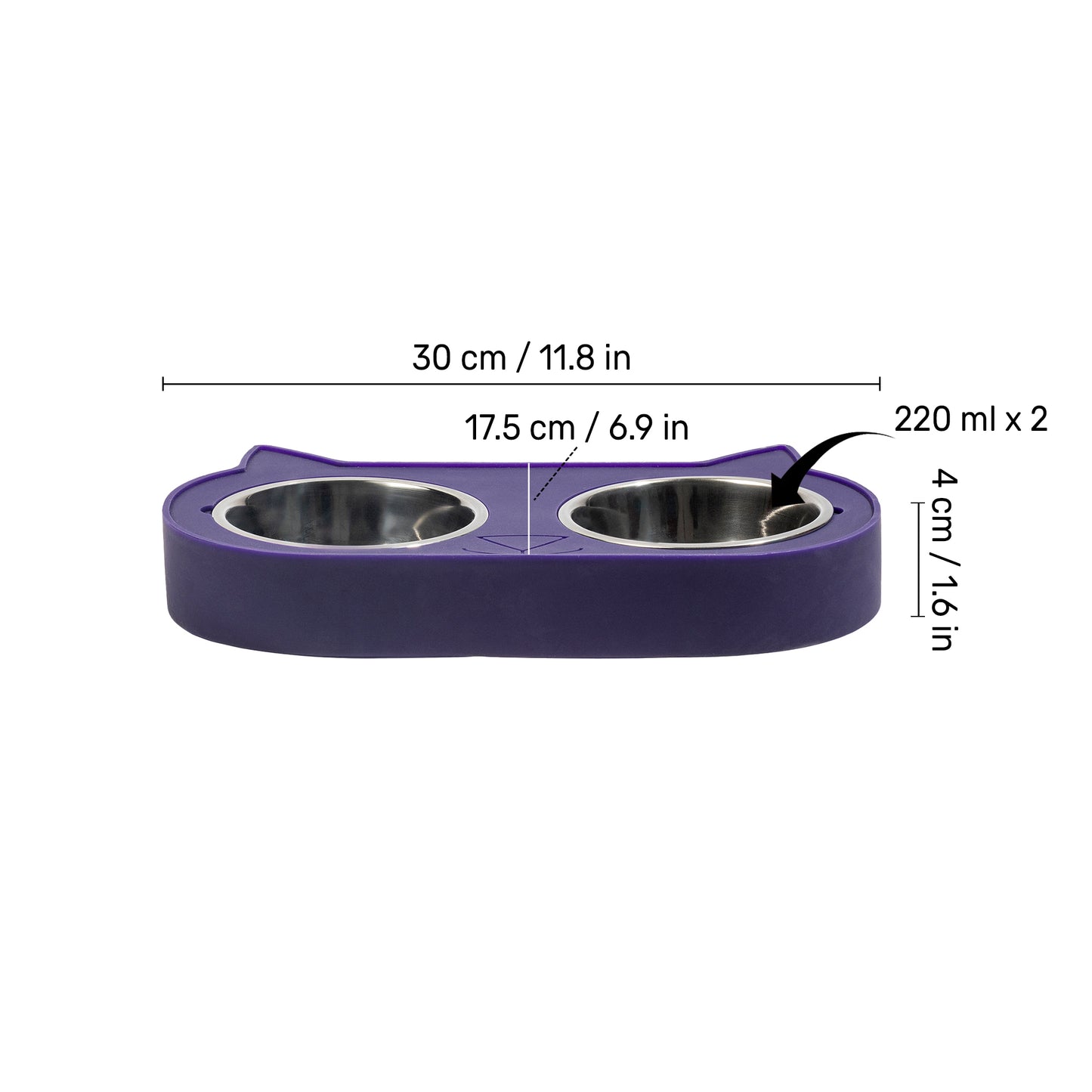 HUFT Cat Face Double Diner With Steel Inserts For Cats & Kittens - Violet