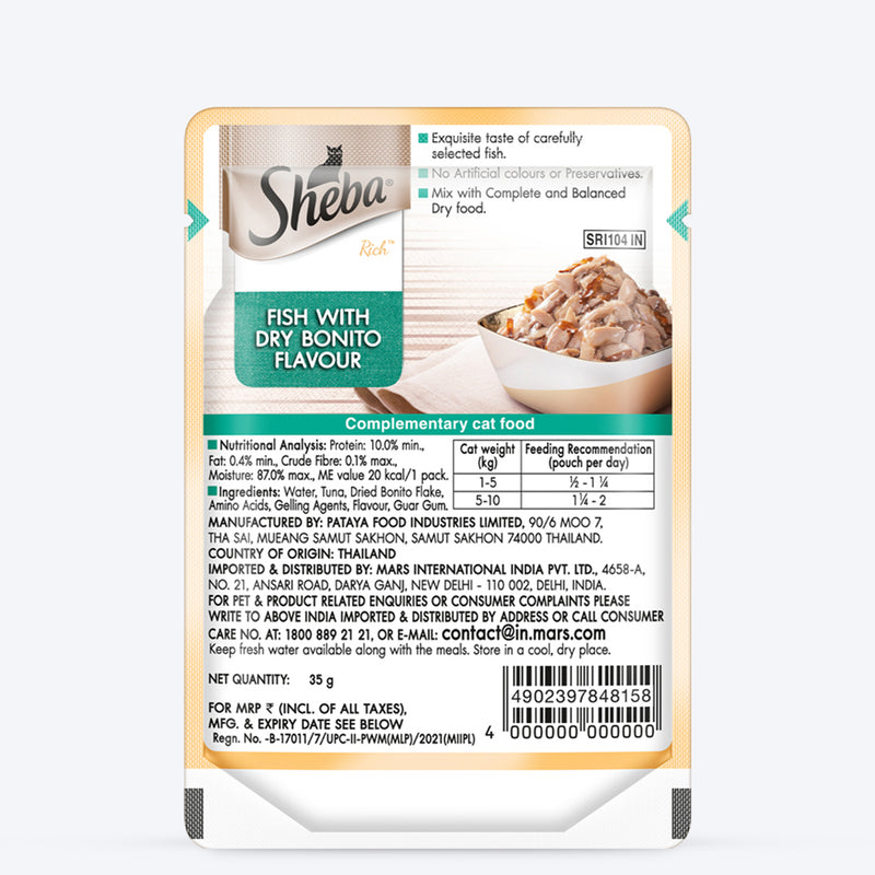 Sheba Fish with Dry Bonito Flake Adult Wet Cat Food - 35 gm Packs - Heads Up For Tails