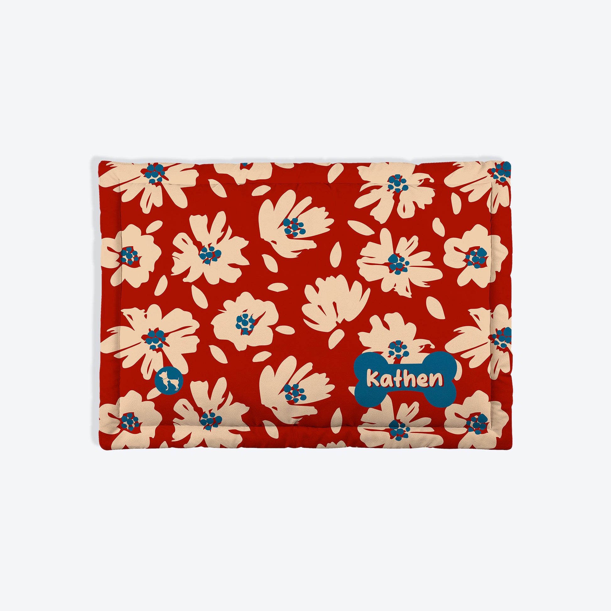 HUFT Personalised Scarelet Blossom Mat For Dog & Cat - Dark Red - Heads Up For Tails