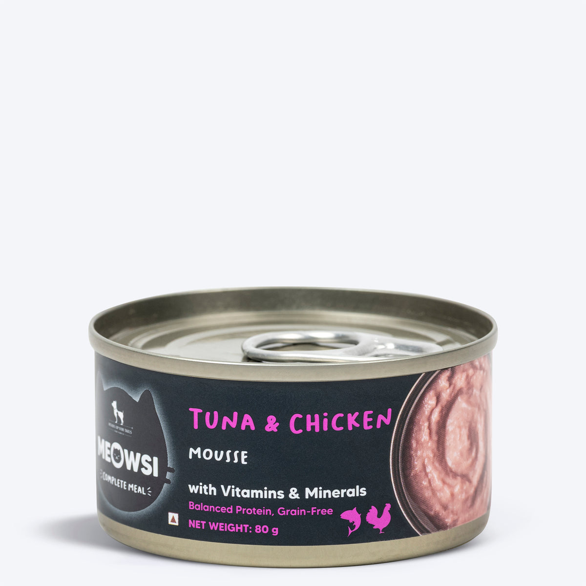 Meowsi Tuna &amp; Chicken Mousse Wet Cat Food 80g Can, Grain-Free, Hydrating, Canned Convenience