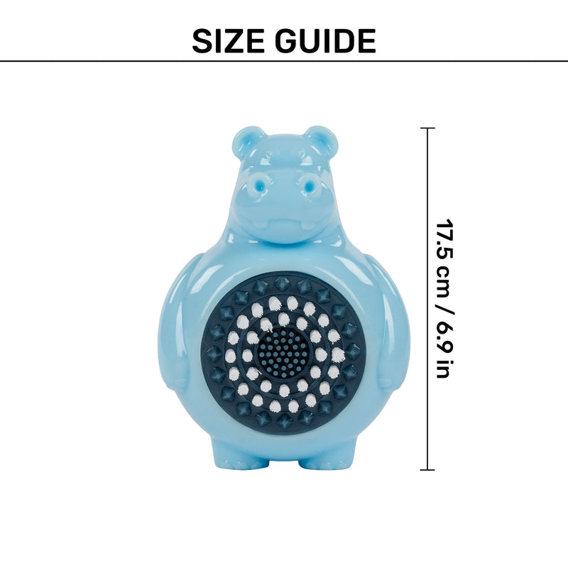 HUFT Brush Buddy Hippo Chew Toy For Dog - Blue - Heads Up For Tails