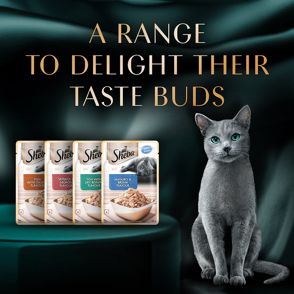 Sheba Rich Premium Adult (1+ Years) SkipJack & Salmon Flavour Wet Cat Food - 35 g Packs