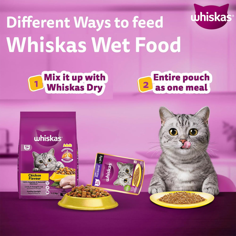 Whiskas Mackerel In Jelly (1+ Years) Adult Cat Wet Food - 80 gm Pack