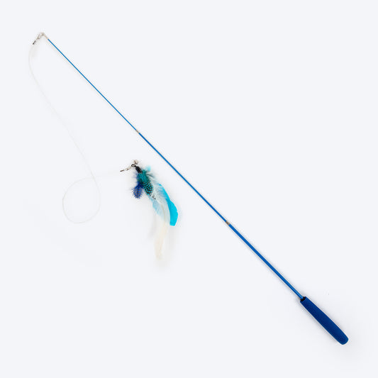 HUFT Featheroo Extendable Wand Toy For Cat - Blue & White