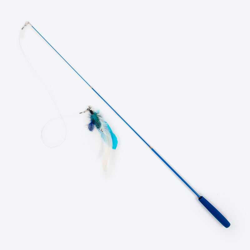 HUFT Featheroo Extendable Wand Toy For Cat - Blue & White