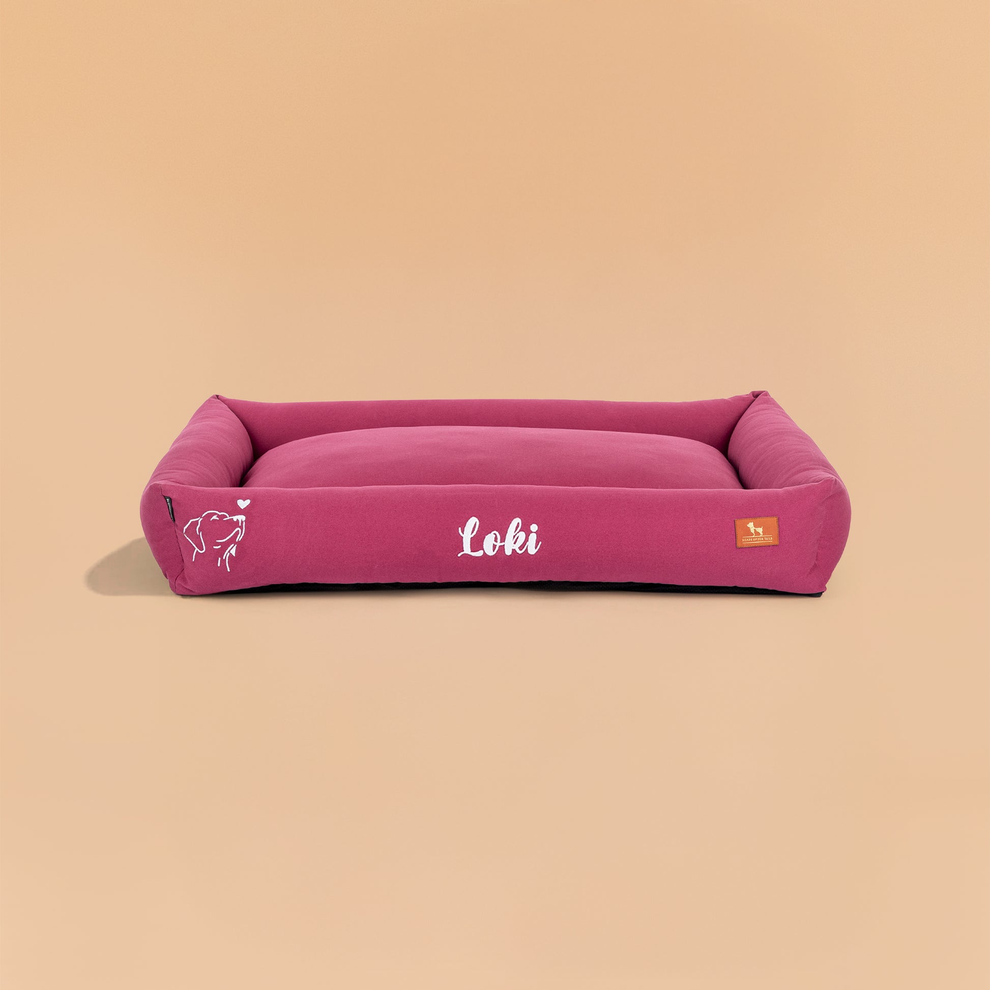 HUFT Personalised Sniff The Love Lounger Bed For Dog - Dark Magenta - Heads Up For Tails