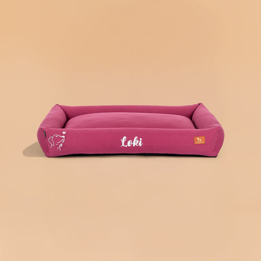 HUFT Personalised Sniff The Love Lounger Bed For Dog - Dark Magenta