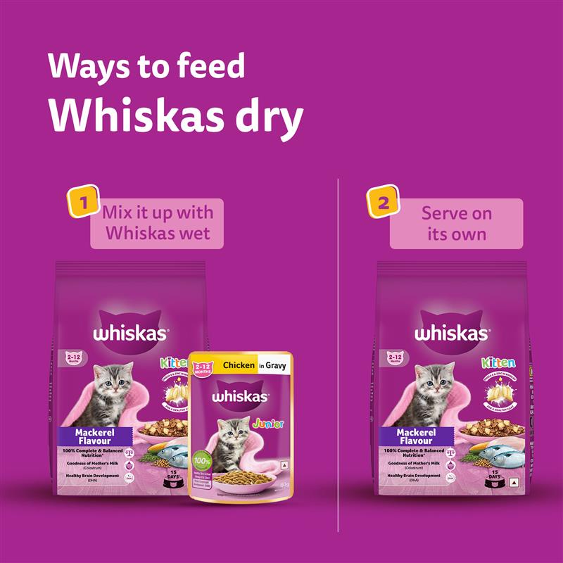 Whiskas Mackerel Flavour Dry Food For (2-12 Months) Kitten - Heads Up For Tails