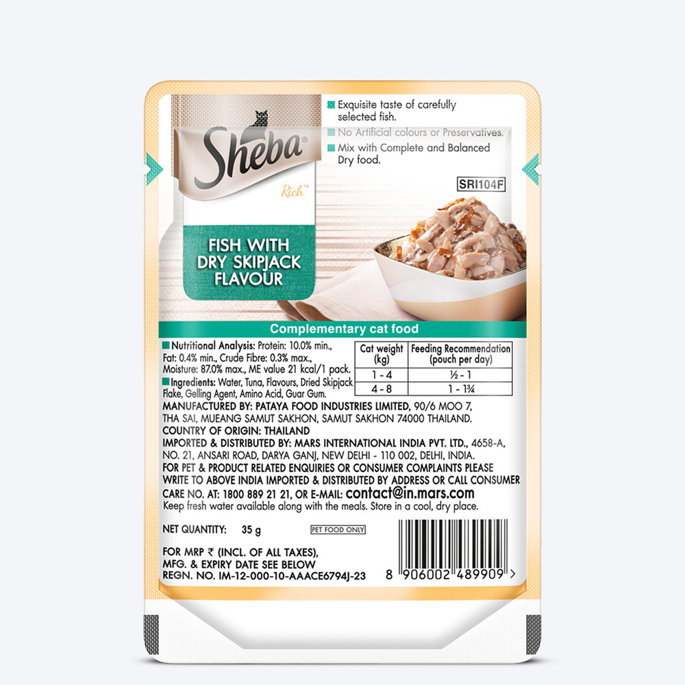 Sheba Fish With Dry Skipjack Flake Adult Cat Wet Food - 35 gm Packs