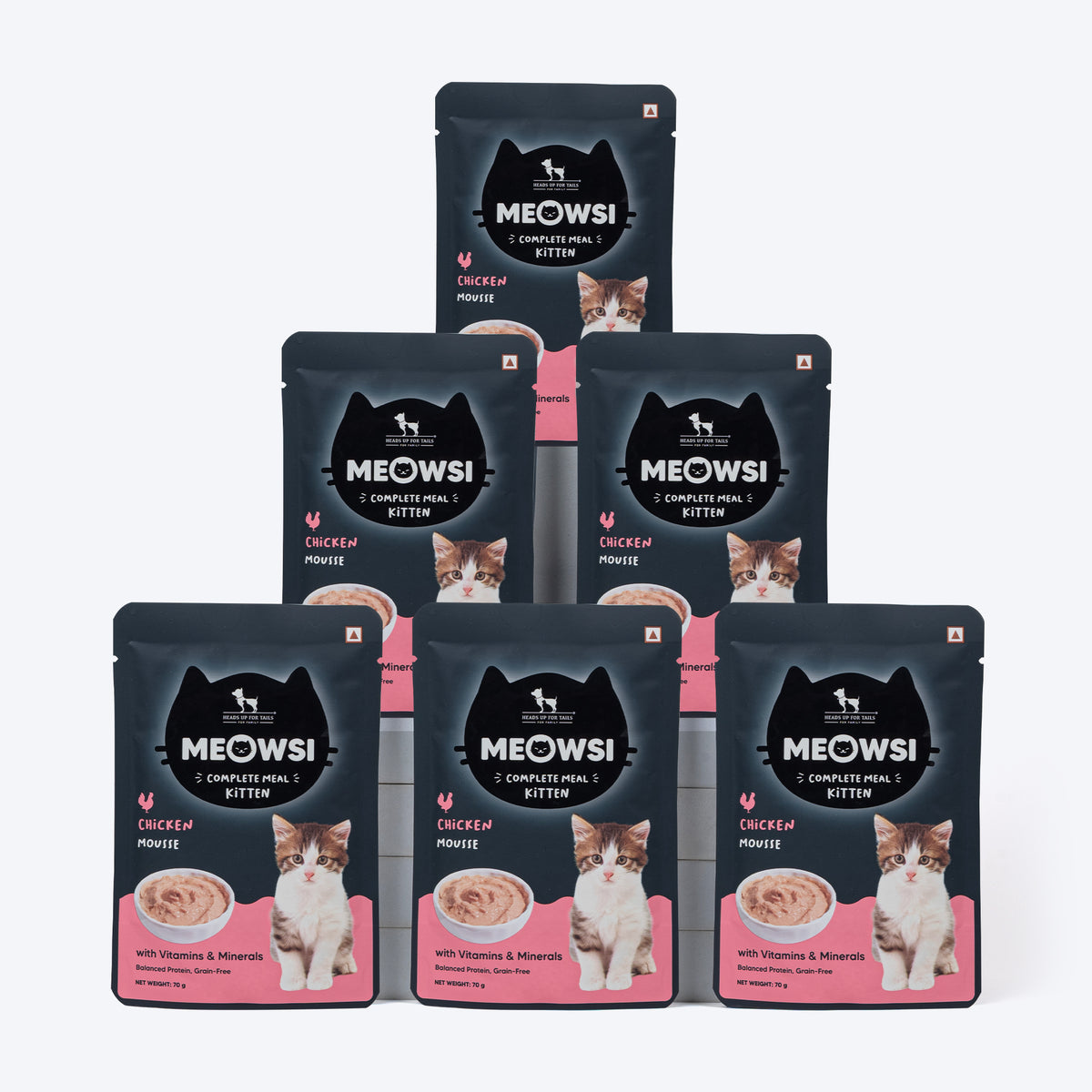 Meowsi by HUFT Chicken Mousse Kitten Wet Food, 70 gm, complete meal with vitamins and minerals, grain-free.