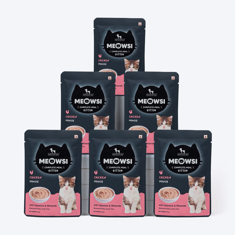 Meowsi by HUFT Chicken Mousse Kitten Wet Food, 70 gm, complete meal with vitamins and minerals, grain-free.
