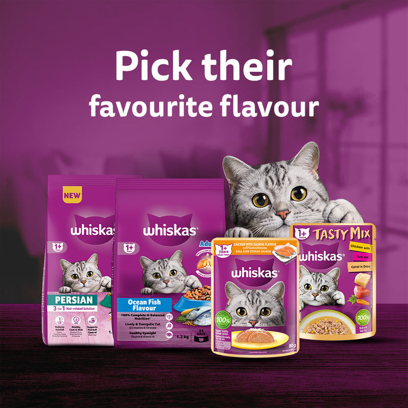 Whiskas Chicken with Salmon in Jelly Flavour (1+ Years) Adult Cat Wet Food - 80 gm Pack