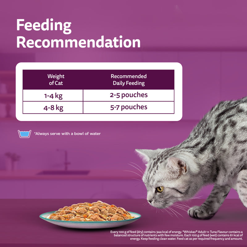 Whiskas Tasty Mix Wet Food Made With Real Fish (Seafood Cocktail & Wakame Seaweed) in Gravy For Adult (1+ year) Cat - 70 gm Pack - Heads Up For Tails